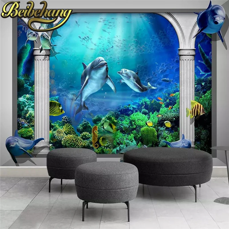 

beibehang custom mural photo backdrop 3d floor tiles stereo Blue sea corridor coffee Modern Art Hotel wall papers home decor