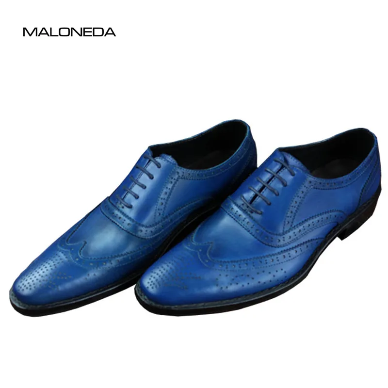 MALONEDA New Handmade Goodyear Full Grain Leather Men's Oxford Shoes Italian Style Retro Carved Bullock Formal Dress Shoes