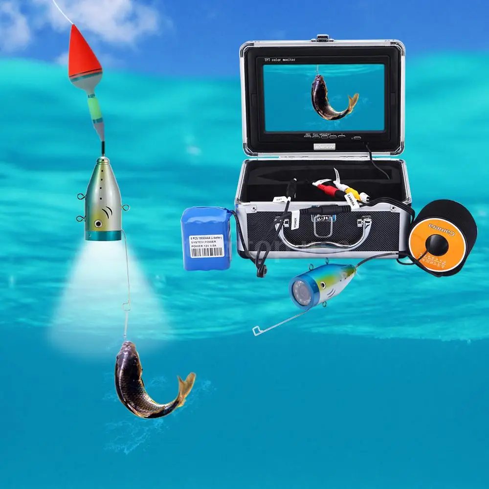 Videocamera per pesca subacquea professionale Fish Finder da 15 m Monitor a colori da 7 pollici 600TVL 6 luci a LED