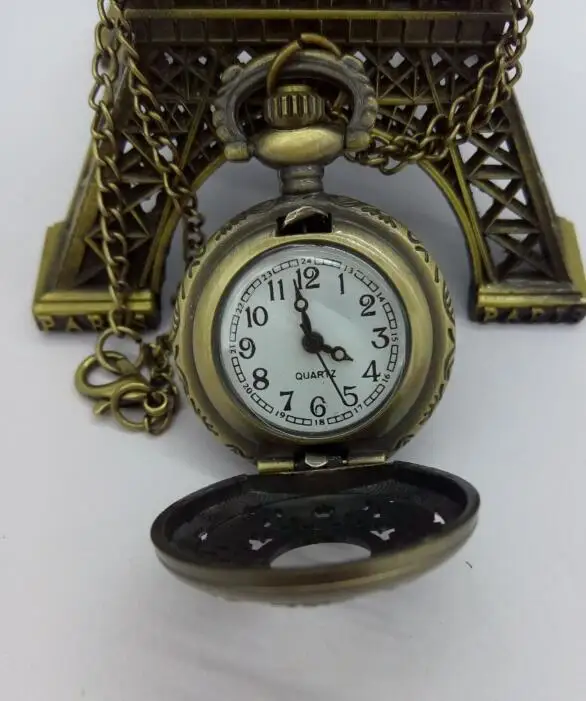 Wholesale 10 PCS/lot Quartz bronze antiques pendant woman and girl Necklace Hollow pocket watch