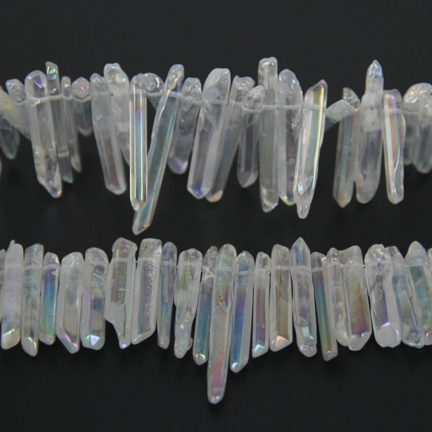 Natural Crystal Polished AB Titanium White Quartz Beads,Graudated Spikes Pointed Jewelry for Necklace Making