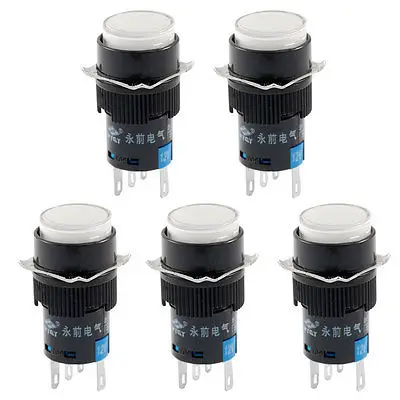 

5P Latching 1NO 1NC White Neon Light Round Push Button Switch DC 12V