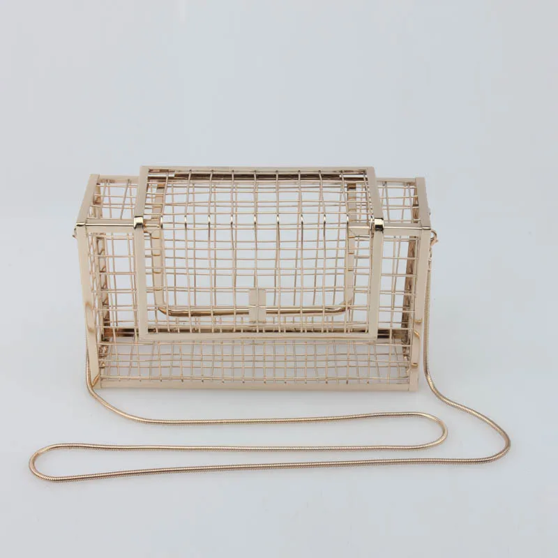 Cage Evening Bag Stylish Clear Hallow Out Iron Mesh Crossbody Caged Clutch Purse for Women