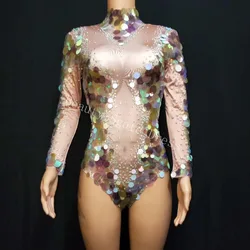 Macacão com lantejoulas grandes e cristais da sereia, roupa para festa, palco, strass, esticável