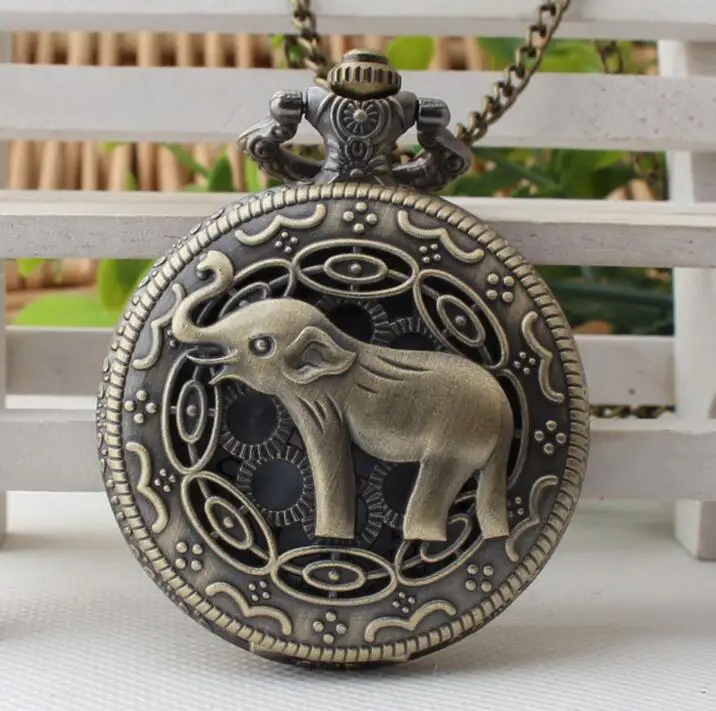 

New Fashion Elephant Carved Hollow Quartz Pocket Watch Men Watch Women Watches Analog Pendant Necklace Mens Womens Montre Reloj
