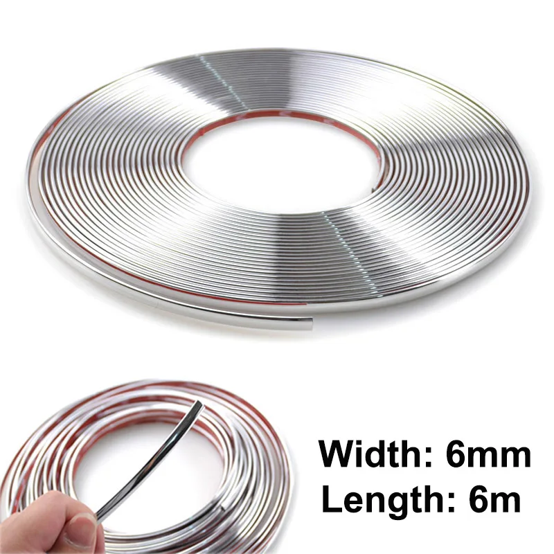 6M Car Chrome Auto Interior Decorative Strip Trim Inner Moulding Dashboard Glove Box Cover Decoration Car Styling Accessories