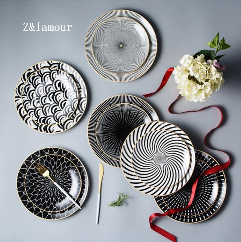 

8 inch 6 kinds of creative geometry Western food steak plate round ceramic porcelain plate simple fruit cake autonomous disk