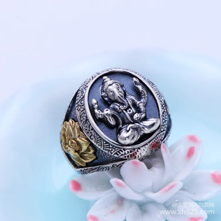 

KJJEAXCMY fine jewelry 925 Sterling silver jewelry taiyin elephant nose pocket god lotus men's purse ring