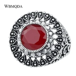 Hot Sale Vintage Red Green Ring Black Crystal Hollow Tree Pattern Rings For Women Tibetan Silver Jewelry Free Shipping