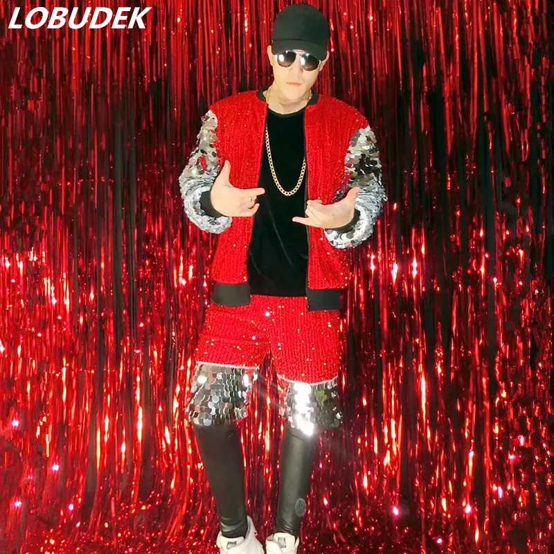 

Male Singer Musical Vocal Concert Sequins Jacket Pants 2 Piece Set Performance Clothes Bar DJ Dancer Rock Hip Hop Stage Costume