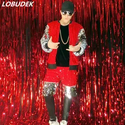 Male Singer Musical Vocal Concert Sequins Jacket Pants 2 Piece Set Performance Clothes Bar DJ Dancer Rock Hip Hop Stage Costume