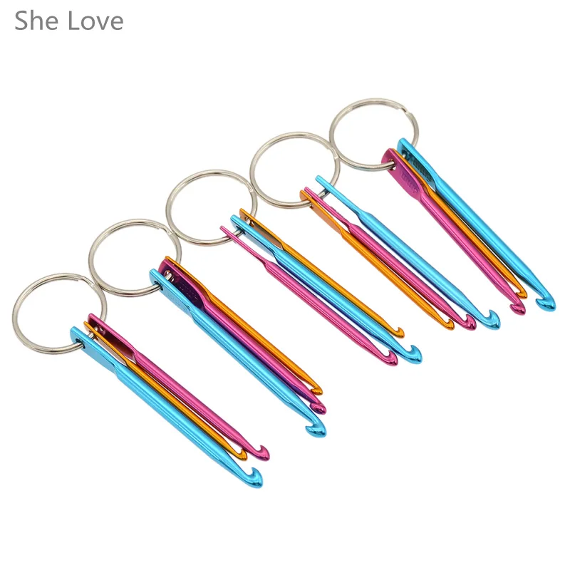 Chzimade 5pcs 3 Sizes in 1 Set Keychain Hooks DIY Multicolour Crafts Knitting Needles Mini Aluminum Crochet Hook