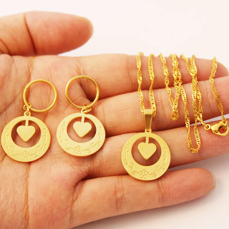 

New Zealand Heart Pendant Earrings Necklaces Jewelry set for Women Gold Color Marshall Guam Hawaii Birthday Gifts