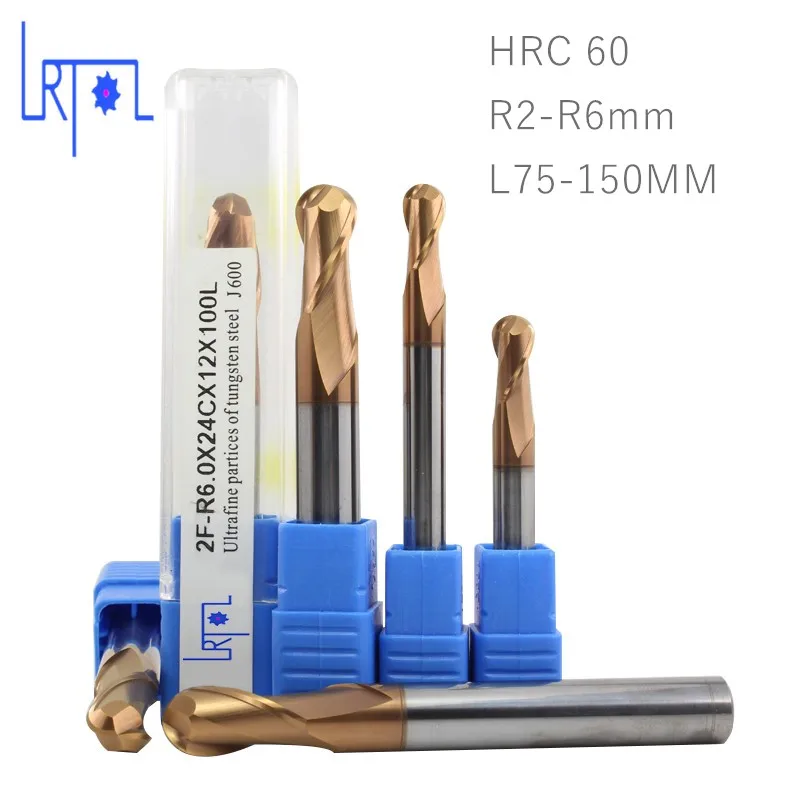 HRC60 R0.5 1 2 3 4 5 6*L75 150MM Tungsten Carbide Extra Long Ball Nose End Mill 2 Flutes CNC Machine Milling Cutter