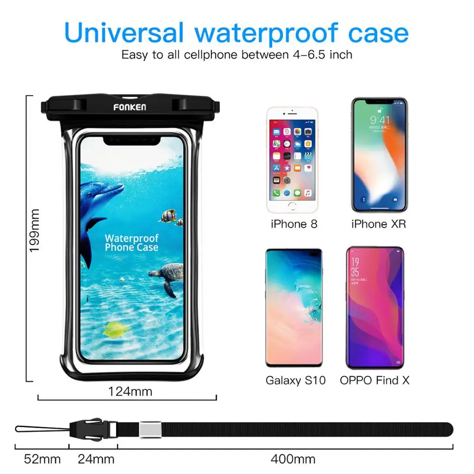 Funda impermeable de visión completa para celular bajo agua, nieve o lluvia, bolsa seca transparente para nadar, cubre móviles grandes 5