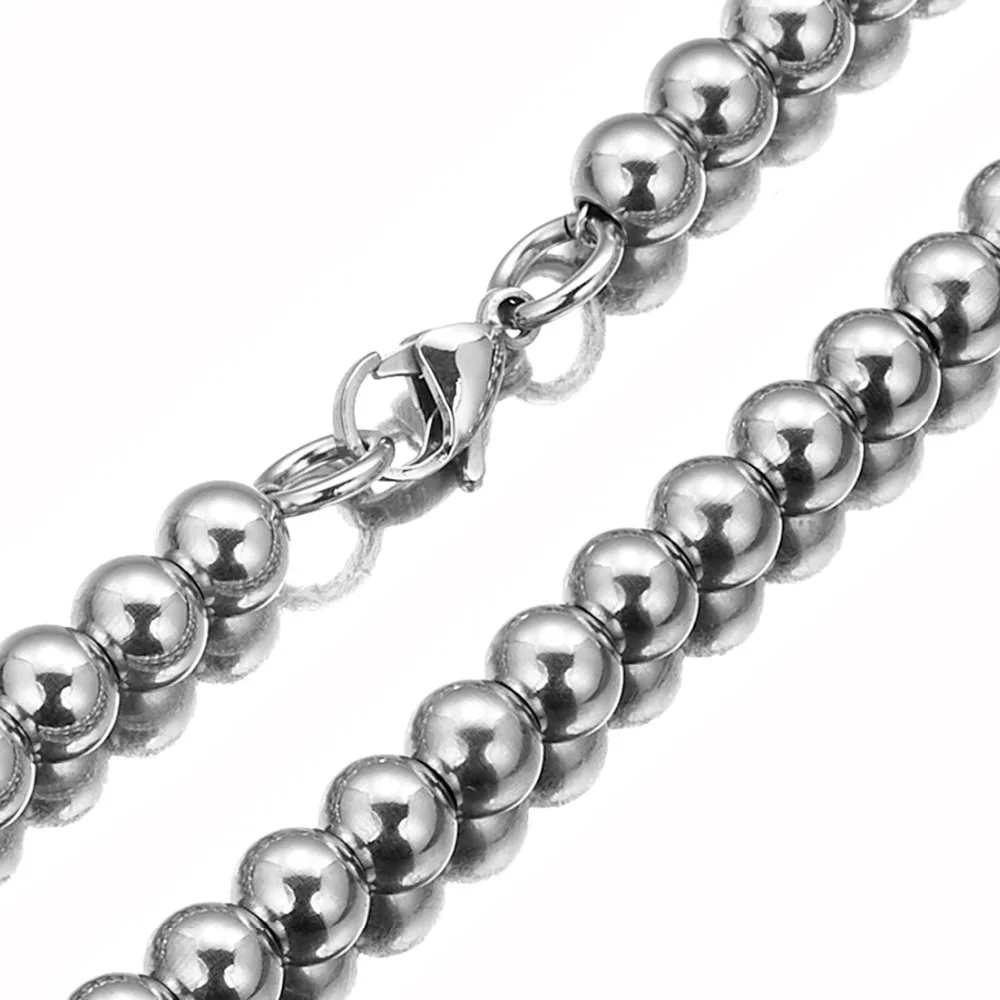 Width 6/8/10mm 316L Stainless Steel Ball Beads Chain Necklace for Men Women