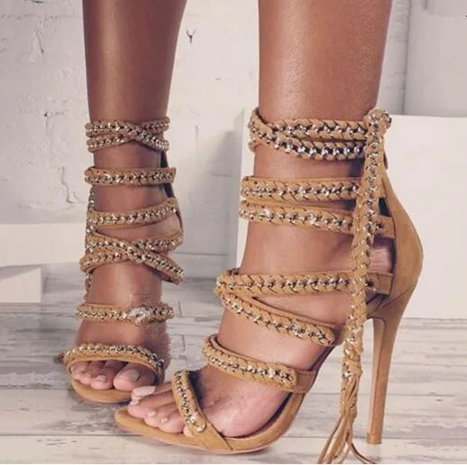 

Knotted tassel open toe dress sandals for women cross-tied lace up ankle strap high heels platform gladiator sandals women heels