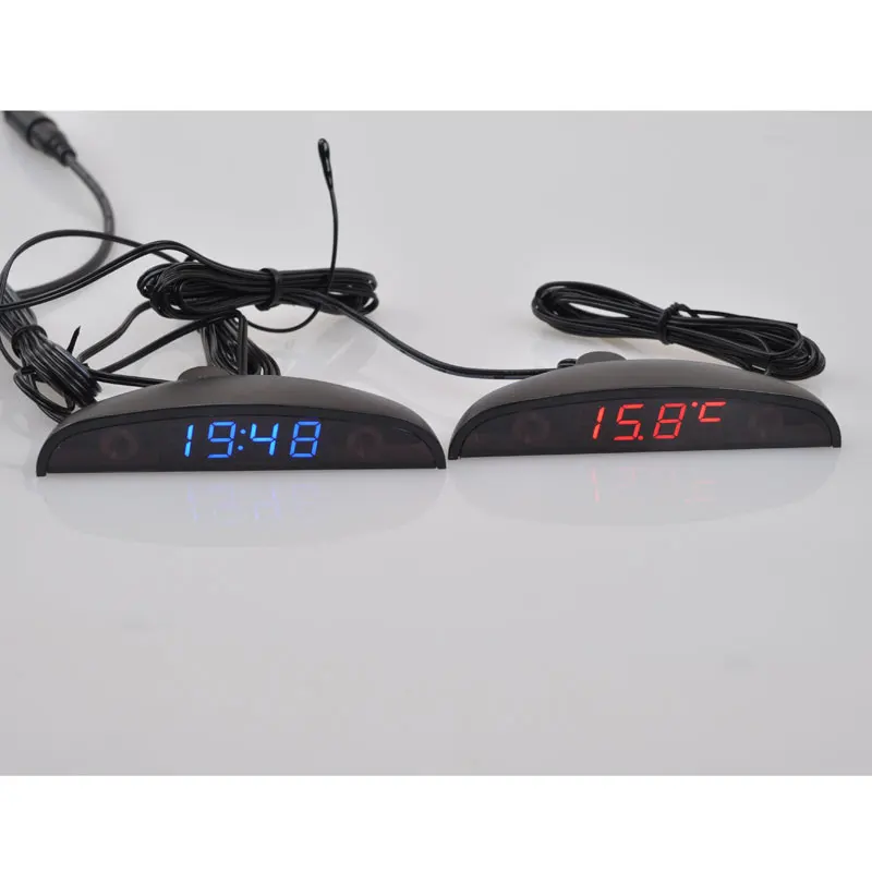 3 in 1 Car Digital Auto Thermometer Voltmeter Clock Volt Temperature Monitor 12V 24V Outdoor Indoor Led red/Blue DC8-30V