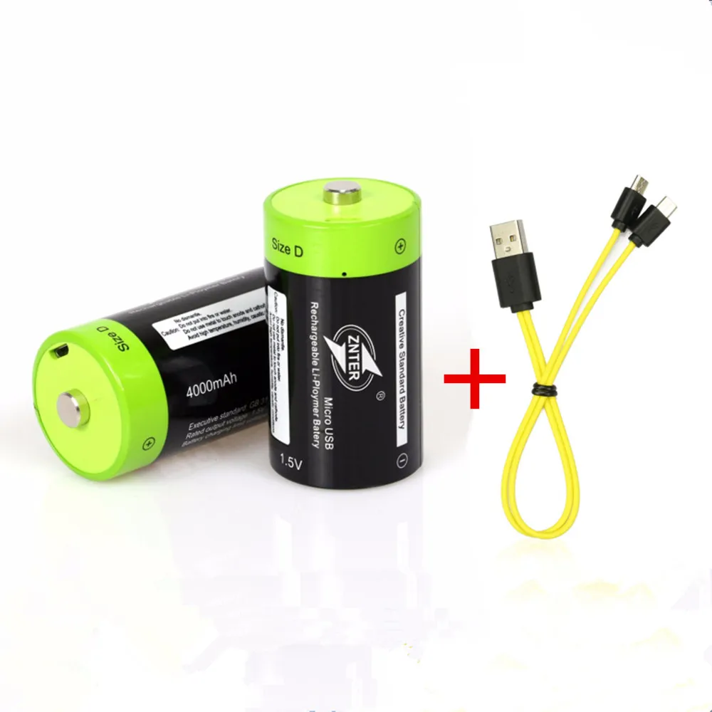 

2PCS Hot sale ZNTER 1.5V 6000mWh USB rechargeable battery D polymer lithium battery + 1PCS Micro USB charging cable