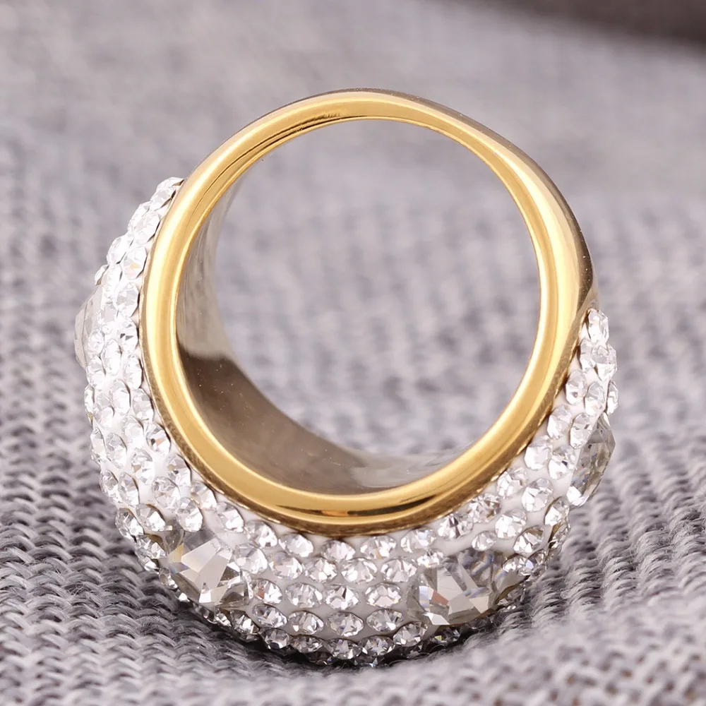 Fashion  High Quality Gold Plate Stainless Steel Clear Austrian Crystal Wedding Rings For Women  Jewelry