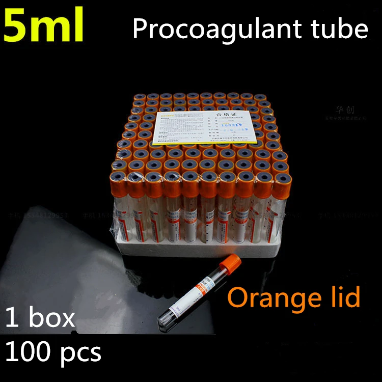 

medical Disposable Vacuum blood vessel Procoagulant tube 5ml orange cap anticoagulant biochemical tube orange lid Laboratory