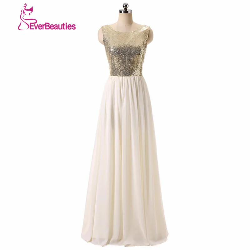 

Charmming Sexy Bridesmaid Dresses Chiffon Tulle with Top Champagne Gold Sequin 2020 Long Special Occasion Dresses