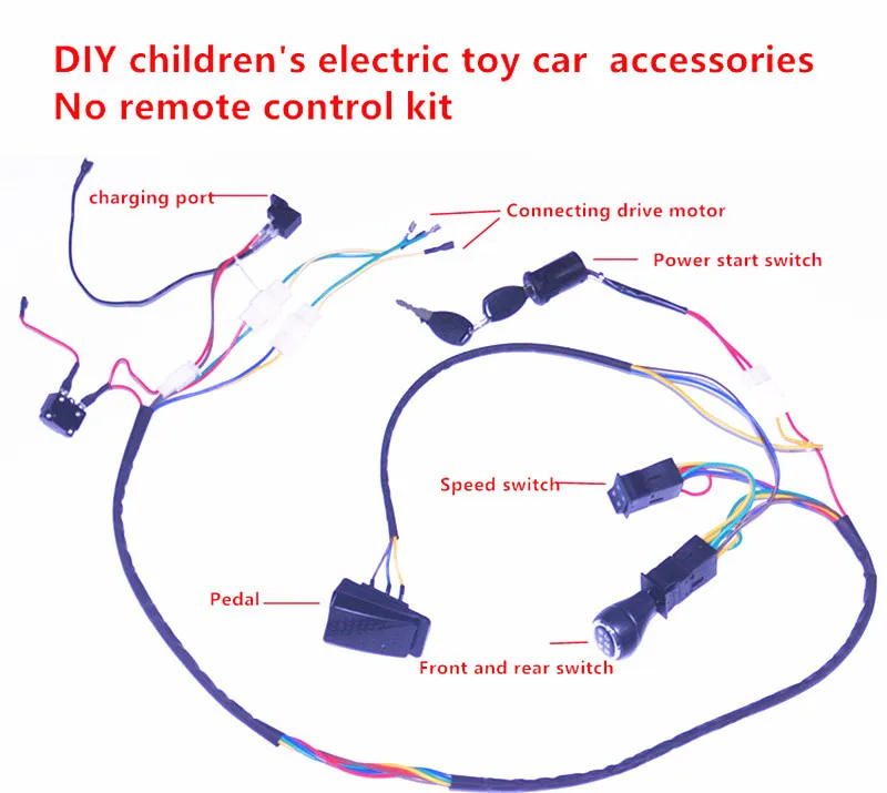 Baby-Elektroauto, DIY-modifizierte Drähte und Schalterset, mit 2,4 G Bluetooth-Fernbedienung, selbstgemachtes Elektroauto für Kinder, 12 V