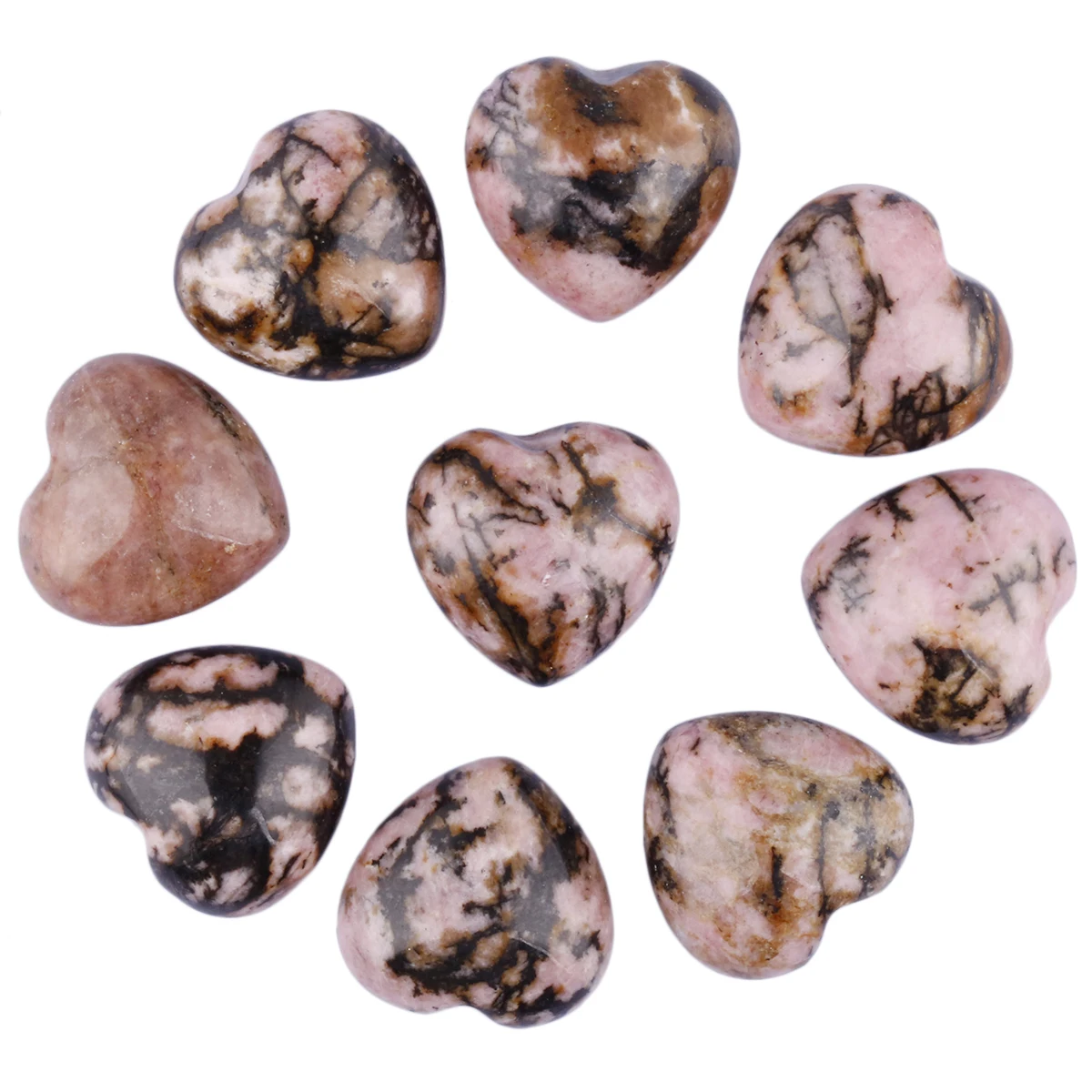 

TUMBEELLUWA 1Lot (10Pc) Healing Rhodonite Mini Puff Heart Pocket Stone,Palm Stone,Worry Stone Reiki Balancing 0.5 inches