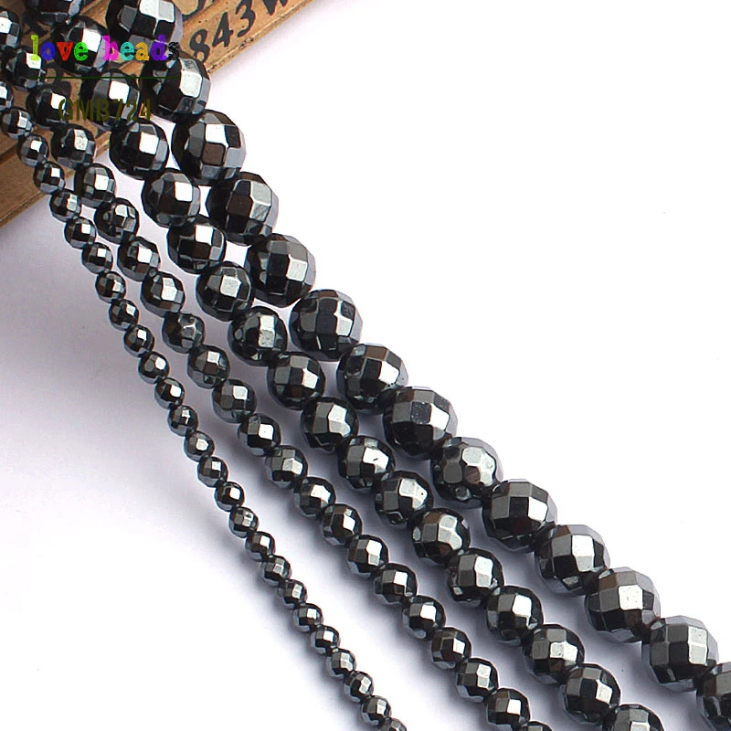 Natural Faceted Black Hematite Stone Beads For Jewelry making 15inches 2/3/4/6/8/10mm Spacer Beads Diy Jewelry