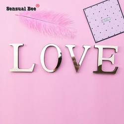 3D Gold English Letters Acrylic Mirror Surface Wall Sticker Party Door Room Decoration Alphabet Peel & Stick DIY Art Mural