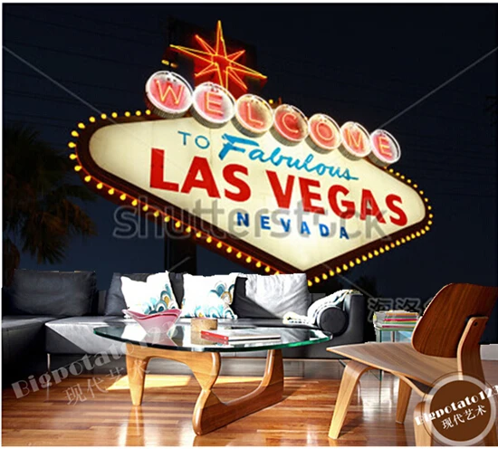 

Custom photo wallpaper, Welcome to Fabulous Las Vegas large mural vinyl wallpaper Papel de parede for the living room TV wall