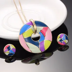 R&X Trendy S22101 Necklace/Earrings Sieraden Sets Women Anniversary Engagement Stainless Steel Enamel Jewelry Necklace Set Gift