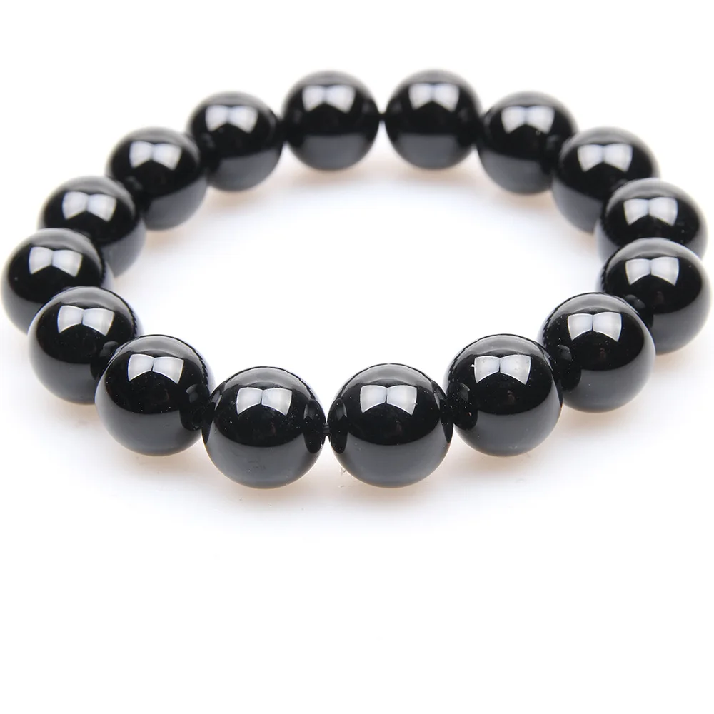 6mm 8mm 10mm 12mm 14mm Natural Stone Black Onyx Agates Round Beads Bracelet Polish Agat Distance Bracelet