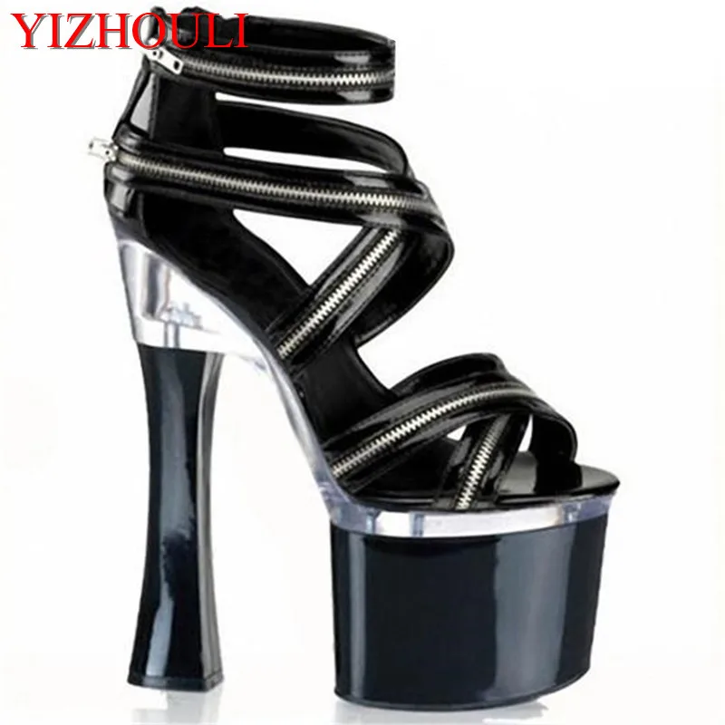 18cm high heel shoes, the new glass root package with sandals zipper decoration Dance Shoes