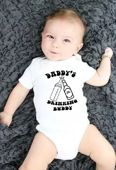 

Daddy's Drinking Buddy Funny Letter Print White Newborn Baby Clothing Summer Cute Short Sleeve Jumpsuit Clothes Baby Bodysuits