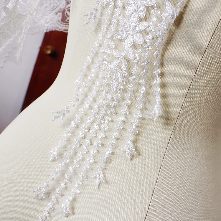 Mehrfarbig, ultrabreit, 60 cm, Pailletten, Stickerei, Spitzenbesatz, Brautschleier, Hochzeitskleid, Kleidung, Stoff, DIY-Bastelzubehör – Detail 18