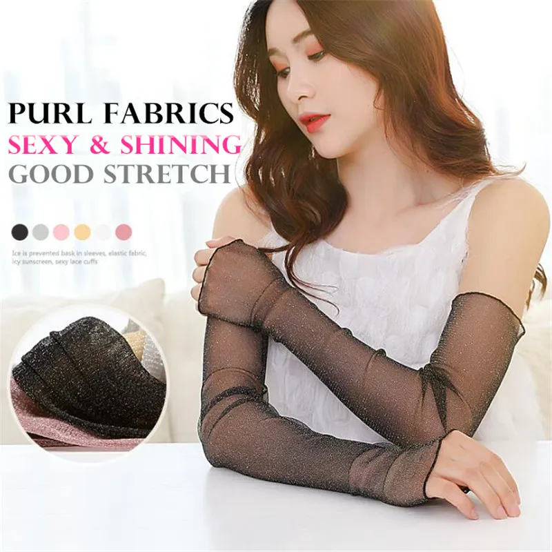 

Sexy Ultra-thin Shiny Purl Mesh Yarn Arm Sleeves,Outdoor&Driving Anti-UV Sunscreen Hand Protect Women Fingerless Long Gloves