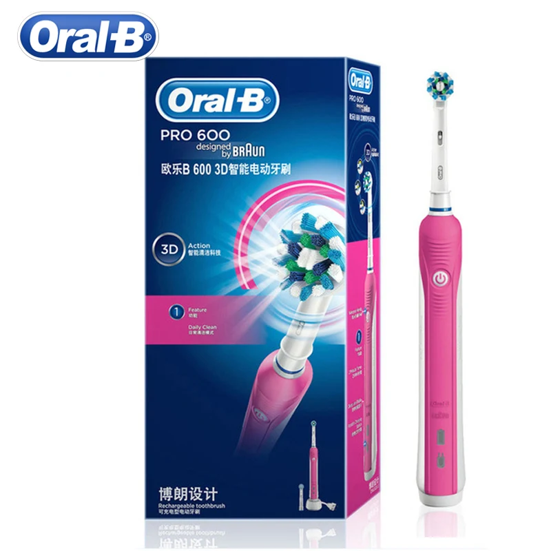 Oral B 3D ไฟฟ้าแปรงสีฟัน PRO600 Oral สุขอนามัยไฟฟ้าชาร์จหัวแปรงฟัน Deep Clean 3D สีขาวฟันหัวแปรง