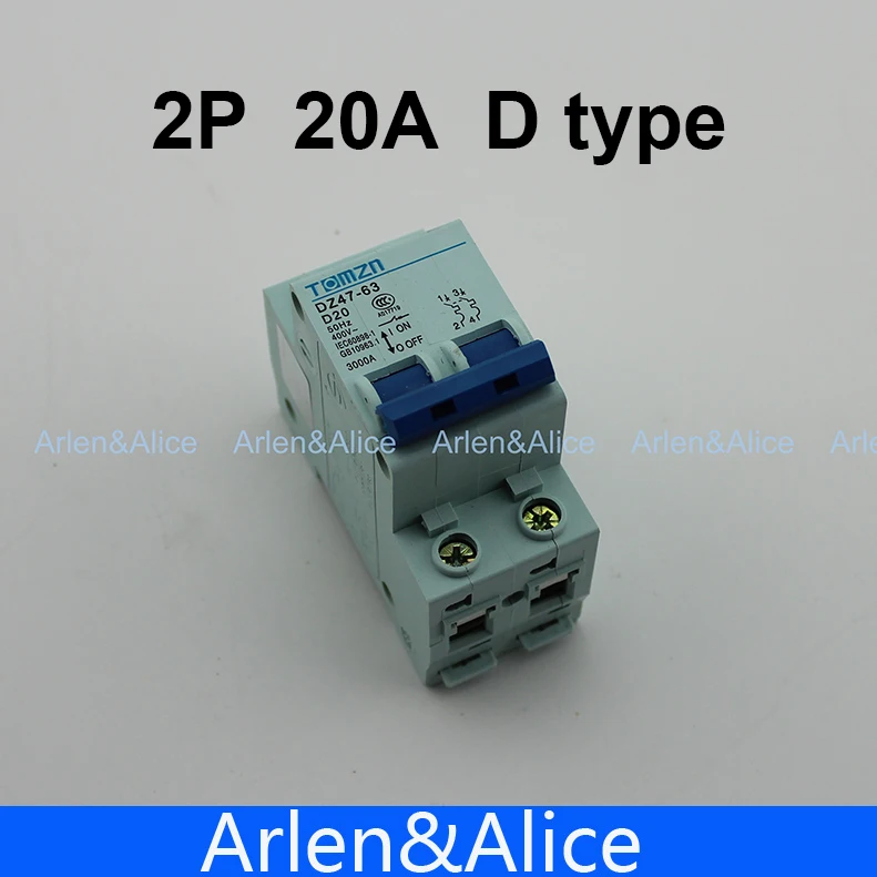 2P 20A D type 240V/415V 50HZ/60HZ Circuit breaker MCB safety breaker