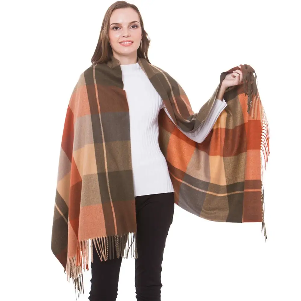 Cashmere Shawl Scarf Winter Stylish Check Plaid Autumn Wrap Fine Brushed Long Large Thick Tartan Tassel Hijab Olive Brick Camel