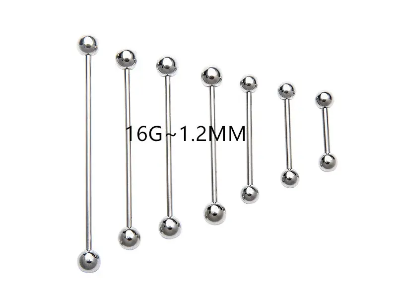 

Lot 50pcs 16g Surgical Steel Tongue/Nipple/Ear Industrial Ear Scaffold Straight Barbells Body Jewelry Pick Sizes