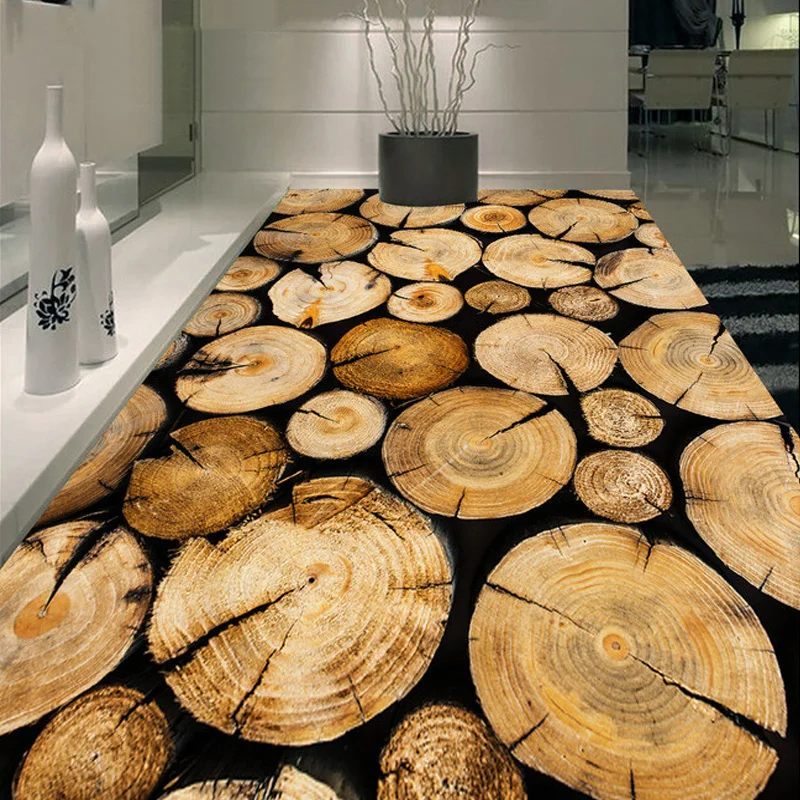 

Country-style Sawmill Wood Pile Mural Floor Wallpaper Customized For Bathroom Living Room Home Decor Waterproof Floor 3D Sticker