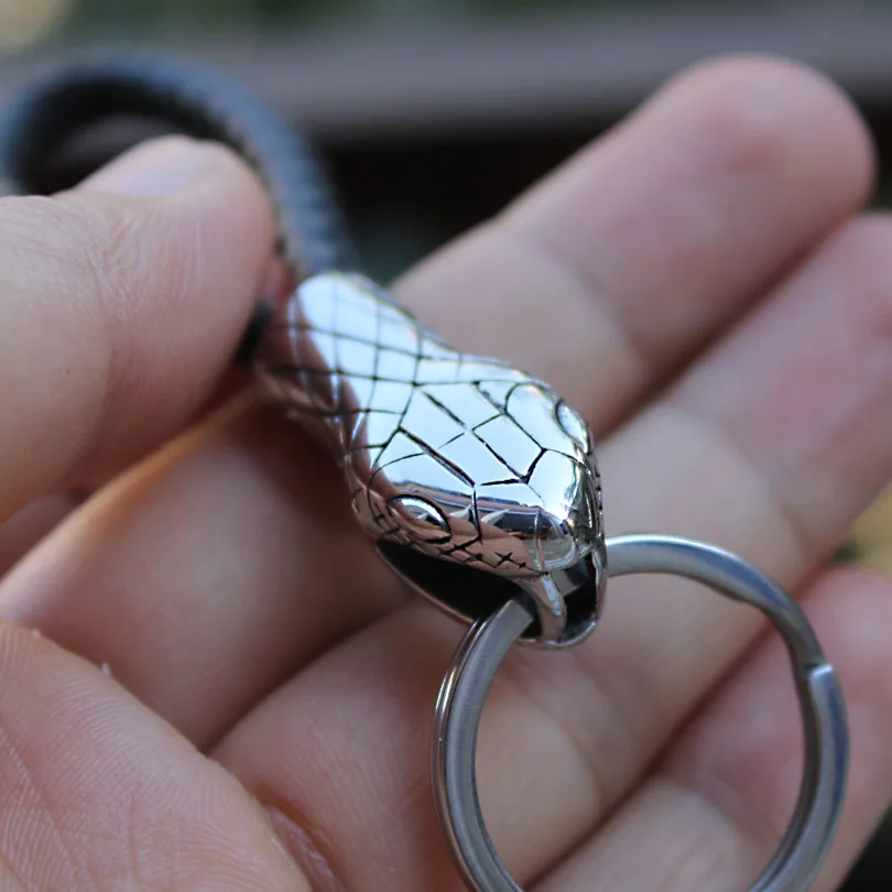316L stainless steel cobra snake head leather car Automobile Men\'s waist buckle key chain Key Chain Keychain Ring Keybob