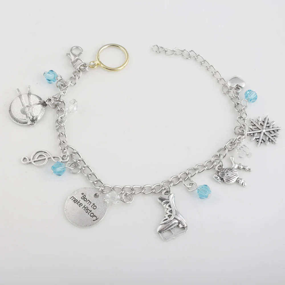 New Japanese YURI on ICE Charm Figure skating Bangles Bom To Make History Woman Girl Luck Crystal Bracelet