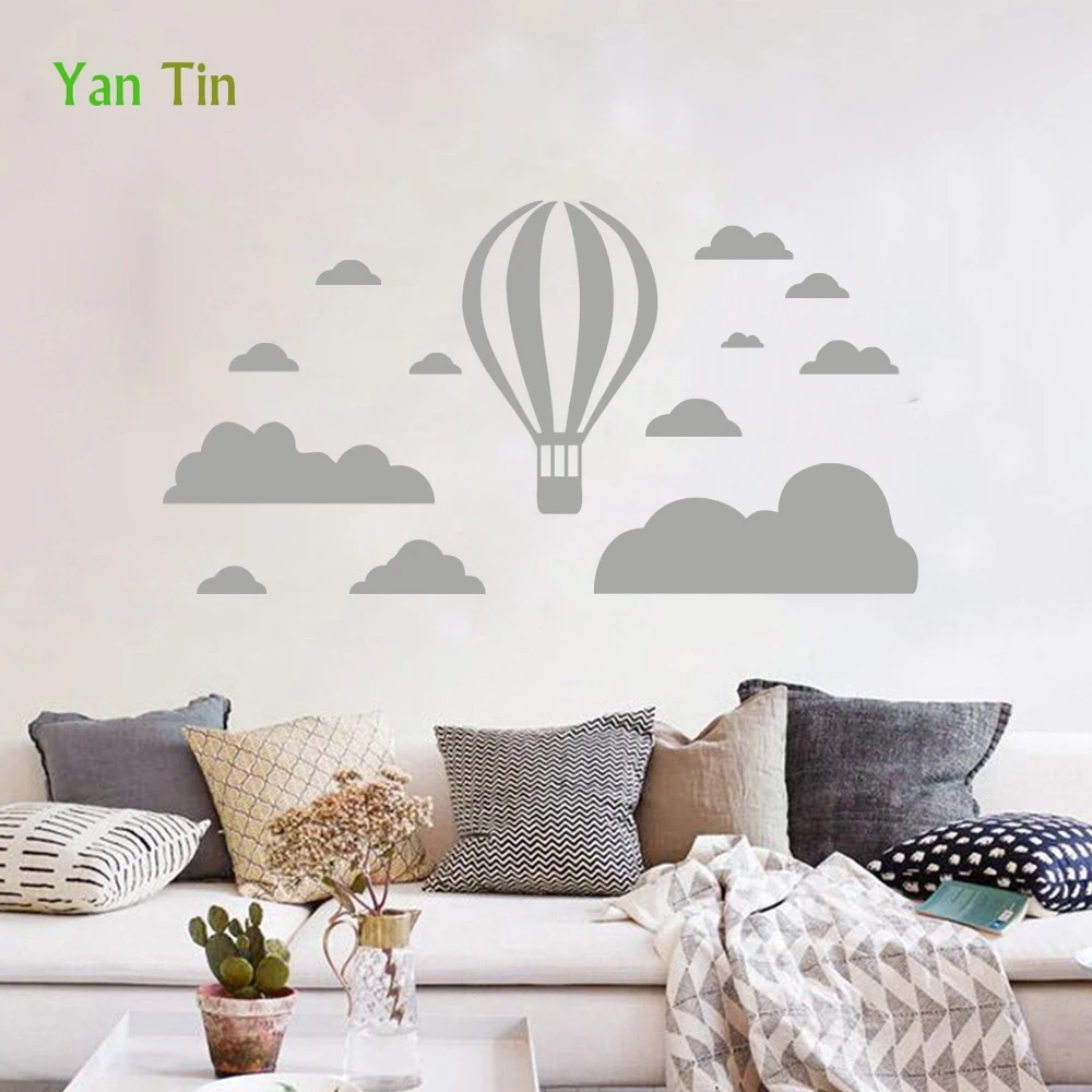 New Removable Cartoon Hot Air Balloon Clouds Wall Sticker Home Decor Bedroom Kids Baby Rooms Poster DIY PVC Carved Art Mural