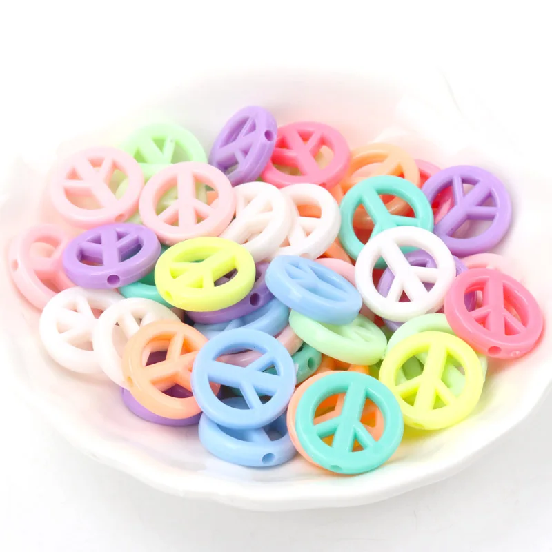 Peace mark Lucky Color Acrylic Round Spacer Loose Beads For Jewelry Handmade DIY Mixed 16mm 20mm 50PCS