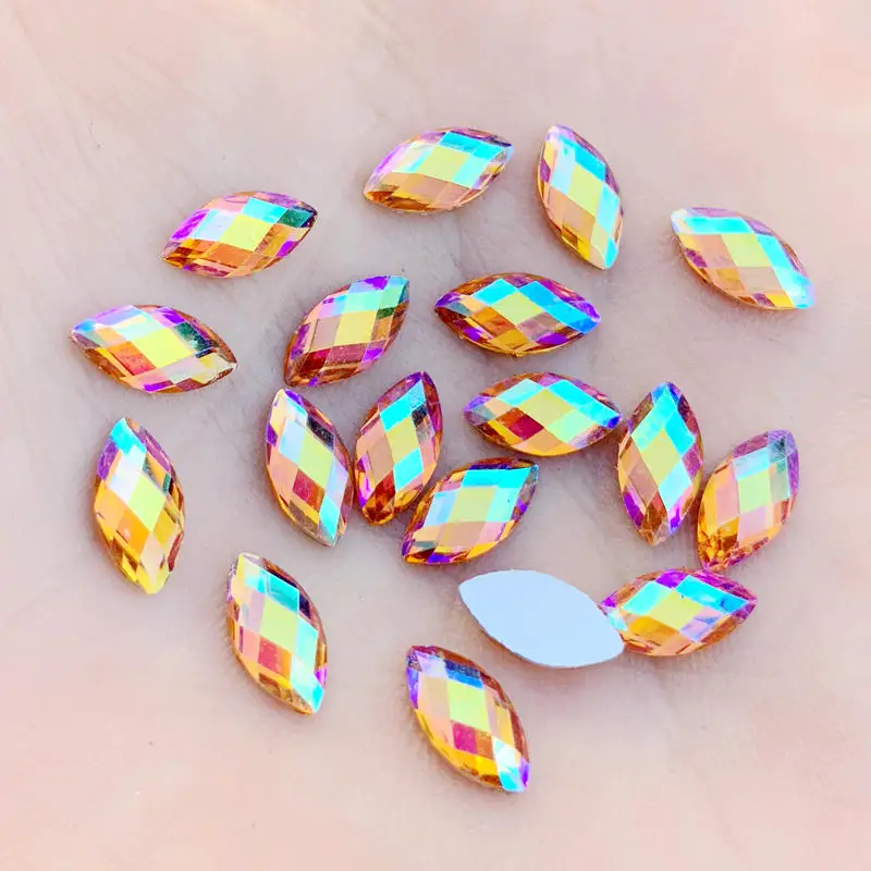 5*10mm 60pcs Horse eye Crystal AB Rhinestones Flat Back Acrylic Crystals Stones Non Hotfix Non Sewing Clear Beads B03