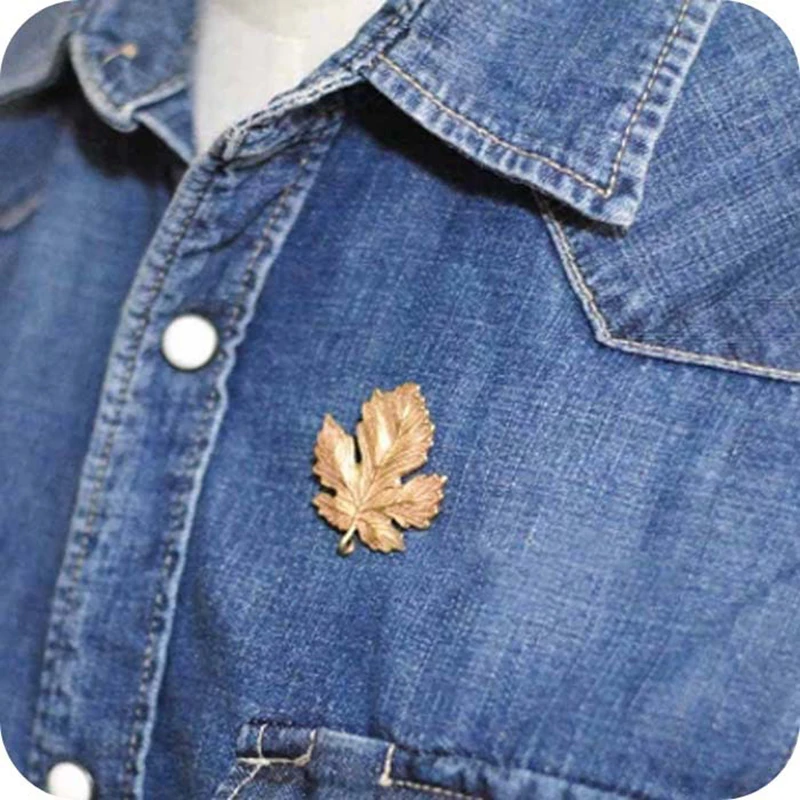 Vintage Silver Plated Golden Vivid Grain Maple Leaf Fashion Special Brooches For Women