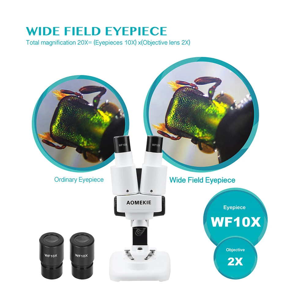 AOMEKIE 20X Stereo Microscope Binocular with LED for PCB Soldering Tool Mobile Phone Repair Slides Mineral Watching Microscopio