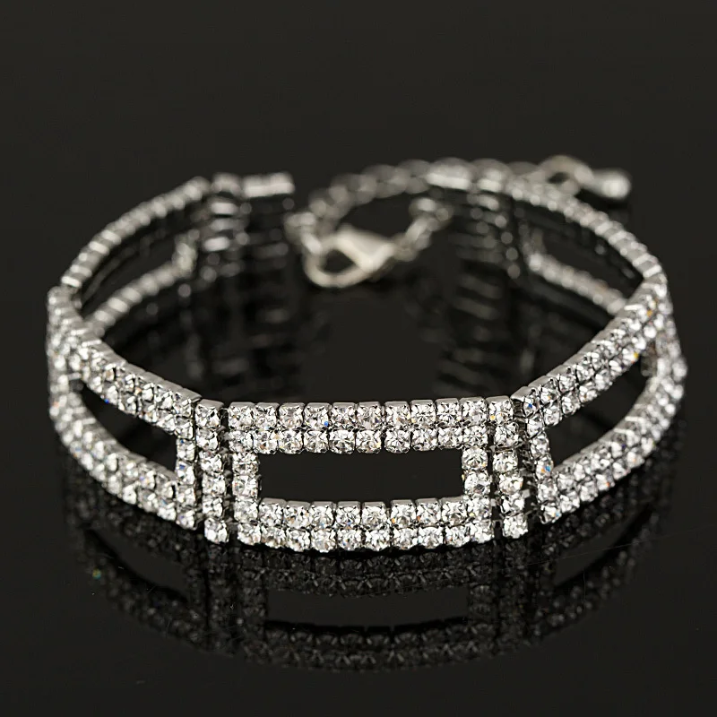 Top Quality AAA Roman Chain Bracelet & Bangle For Women Crystal Gold and Silver Color Plating Wedding Accessories Jewelry #B048